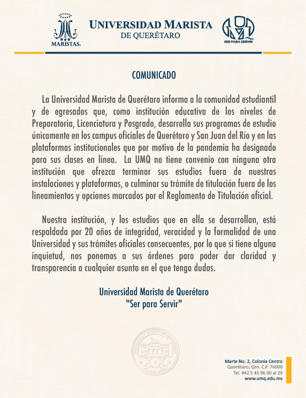 Comunicado de Estudios y Titulaciones